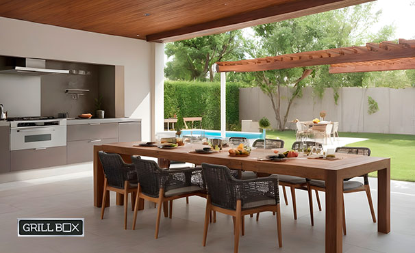 Crear el espacio perfecto para el área de cocina exterior con un comedor contemporáneo