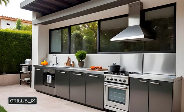 Cocina exterior con estilo gourmet