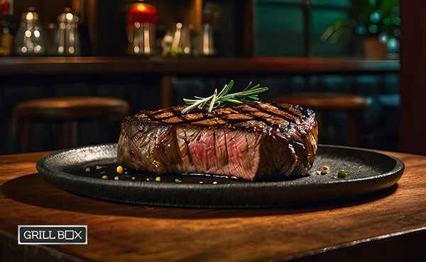 Corte de carne asada servido en plato rústico