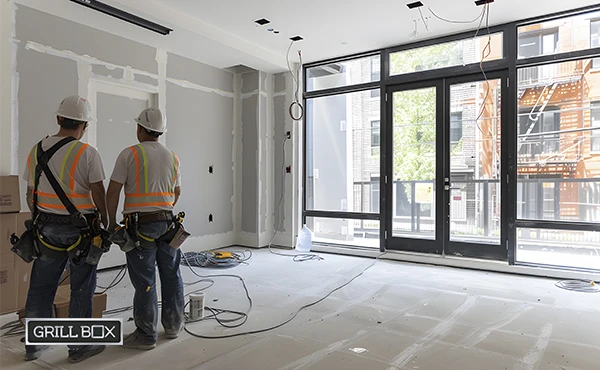 Dos obreros trabajando en un proyecto de arquitectura de reutilización