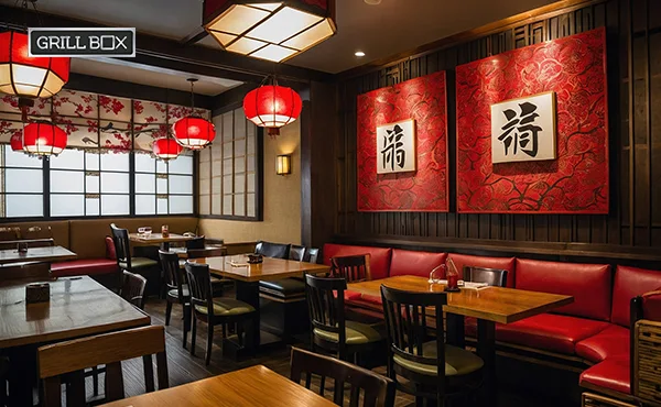 Interior de un restaurante temático ambientado en la cultura asiática