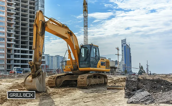 Excavadora en un área de construcción