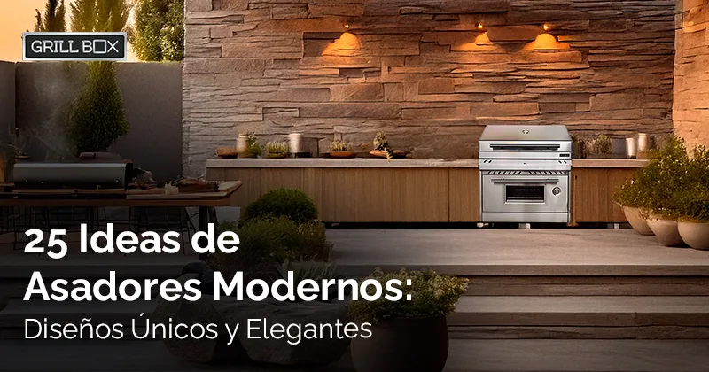 Espacio exterior amueblado con asador moderno